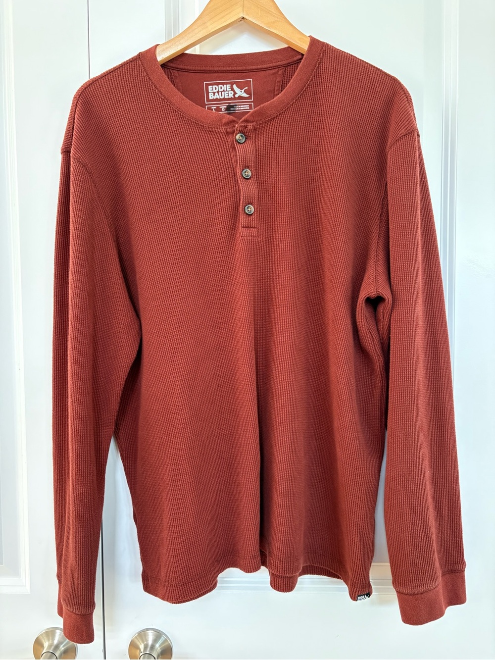 Eddie Bauer Rust Henley Waffle Knit Long Sleeve Shirt Large